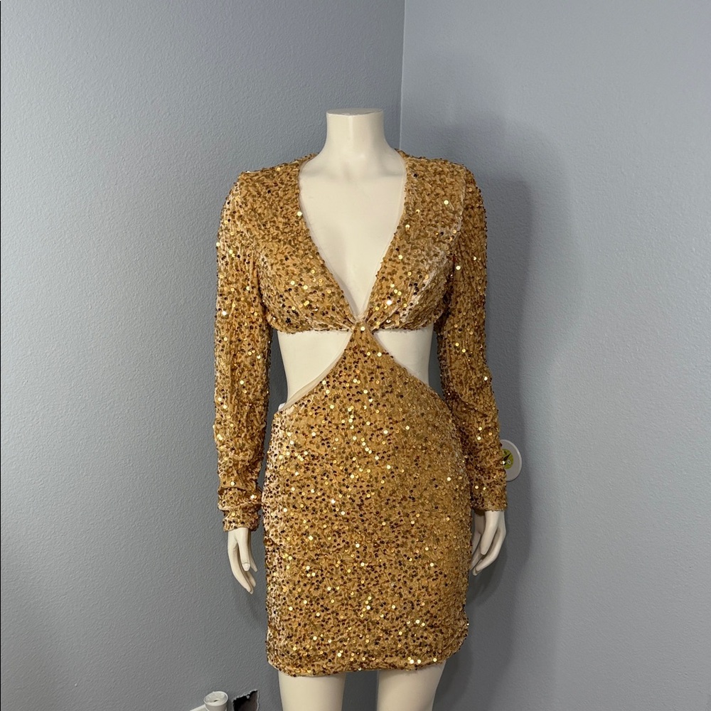 Stunning Gold Sequin Long Sleeve Dress